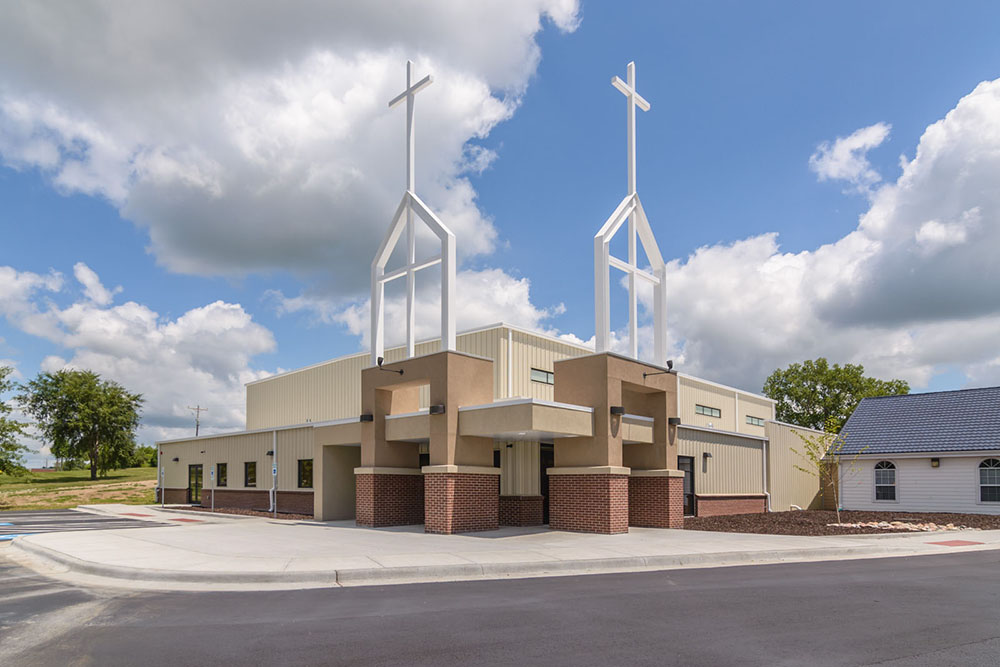 The 8,500-sq-ft facility houses worship space, classrooms, kitchen and other functions
